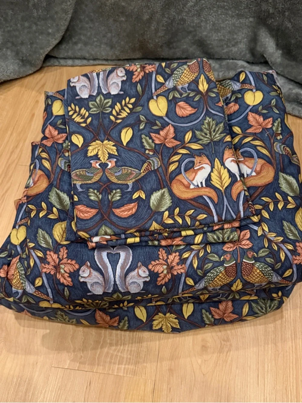 Cuddledown Navy Woodland Fox & Leaves Bedding King Sheet Set EUC - Picture 1 of 4